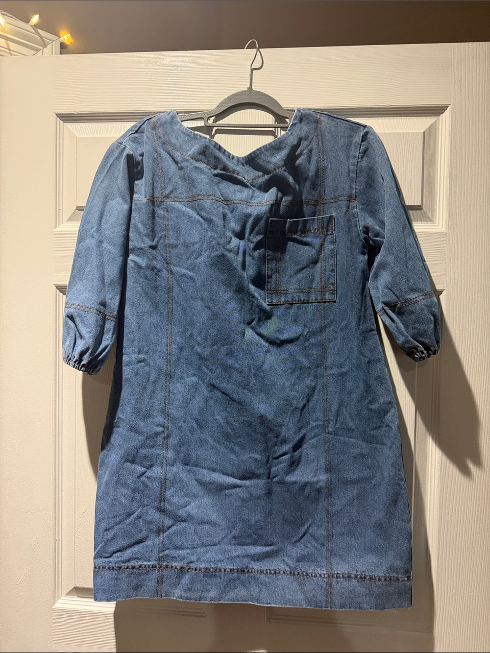Casual Denim Mini Dress with Chest Pocket - Blue